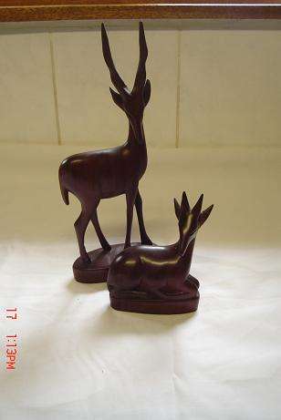 2 LOVELY WOODEN BUCK ORNAMENTS