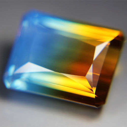 19.80ct.AWESOME BI-COLOR LAB CREATED AMETRINE BLUE YELLOW OCT GEM