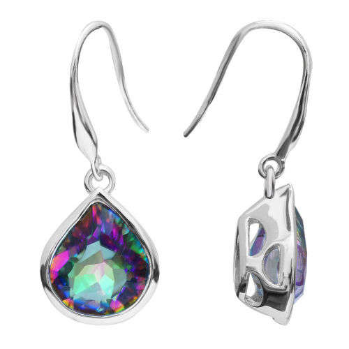 Earrings~8.6ct Genuine Rainbow Topaz Drop Earrings Dangle 925 Sterling Silver