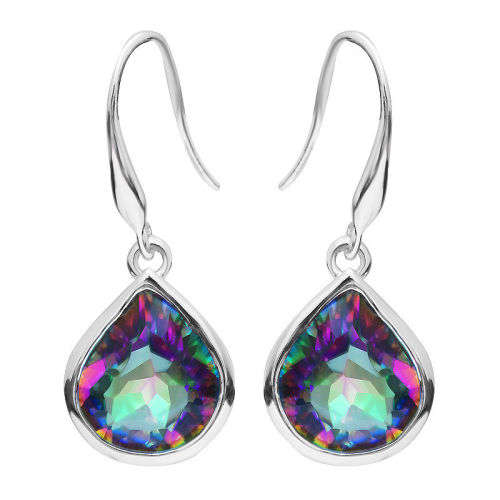 Earrings~8.6ct Genuine Rainbow Topaz Drop Earrings Dangle 925 Sterling Silver