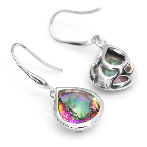 Earrings~8.6ct Genuine Rainbow Topaz Drop Earrings Dangle 925 Sterling Silver