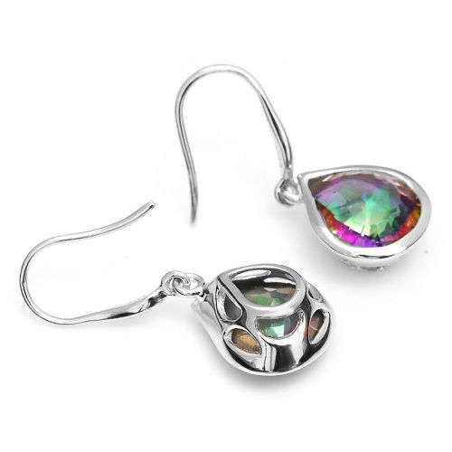 Earrings~8.6ct Genuine Rainbow Topaz Drop Earrings Dangle 925 Sterling Silver