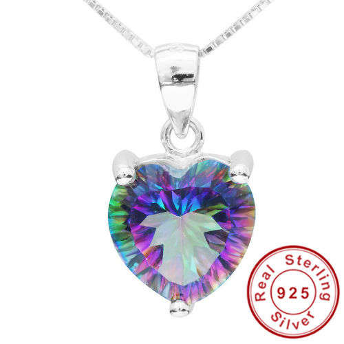 PENDANT~HEART 3.8ct Genuine Rainbow Mystic Topaz Pendant 925 Sterling