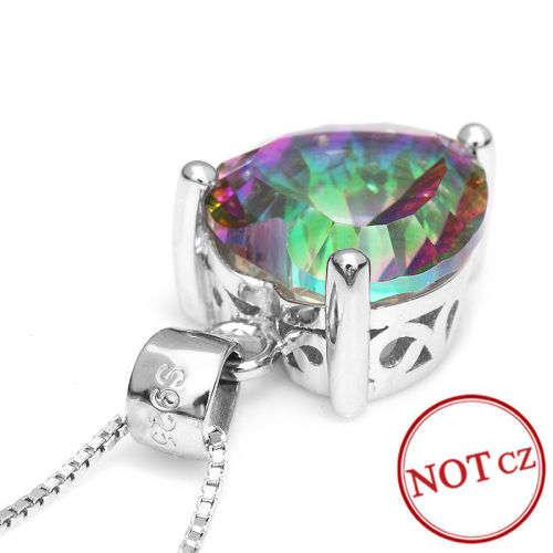 PENDANT~HEART 3.8ct Genuine Rainbow Mystic Topaz Pendant 925 Sterling