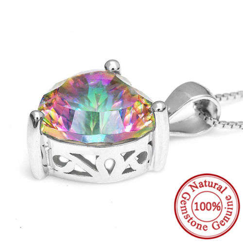 PENDANT~HEART 3.8ct Genuine Rainbow Mystic Topaz Pendant 925 Sterling