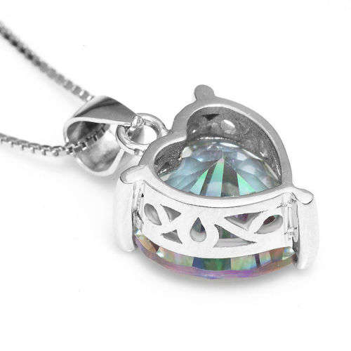 PENDANT~HEART 3.8ct Genuine Rainbow Mystic Topaz Pendant 925 Sterling