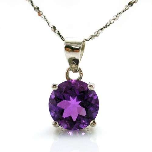 2.3ct Natural Amethyst Pendant 925 Sterling Silver Round