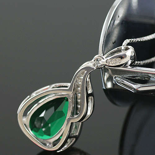 PENDANT~Stunning Lab Emerald Pendant set in .925 Sterling Silver