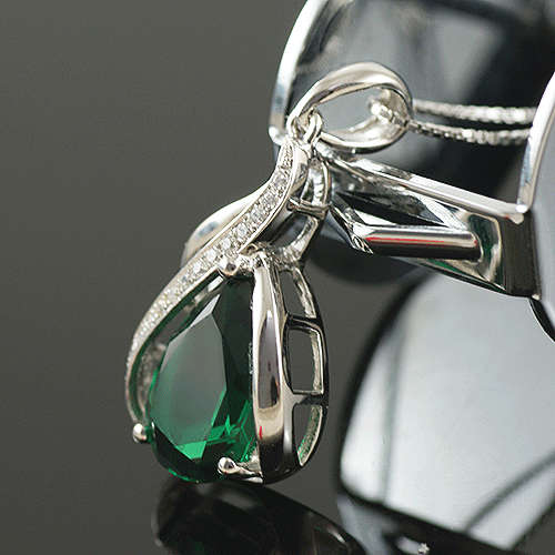 PENDANT~Stunning Lab Emerald Pendant set in .925 Sterling Silver