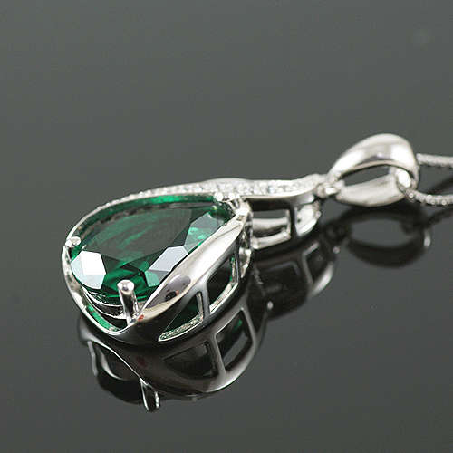 PENDANT~Stunning Lab Emerald Pendant set in .925 Sterling Silver