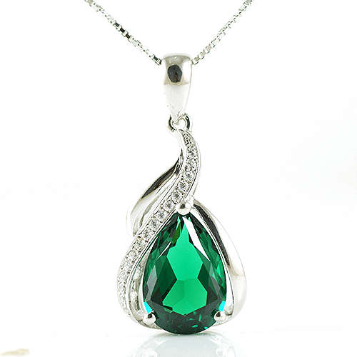 PENDANT~Stunning Lab Emerald Pendant set in .925 Sterling Silver