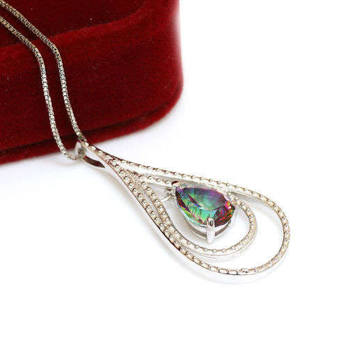 PENDANT~1.5ct Genuine Mystic Rainbow Topaz Pendant Solid 925 Sterling Silver