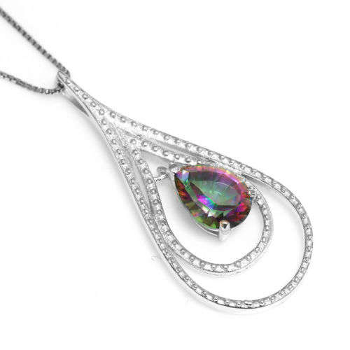 PENDANT~1.5ct Genuine Mystic Rainbow Topaz Pendant Solid 925 Sterling Silver