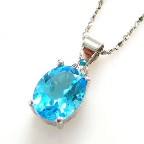 Natural Swiss Blue Topaz Pendant 925 Silver Oval
