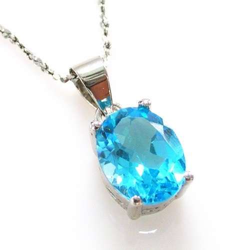 Natural Swiss Blue Topaz Pendant 925 Silver Oval