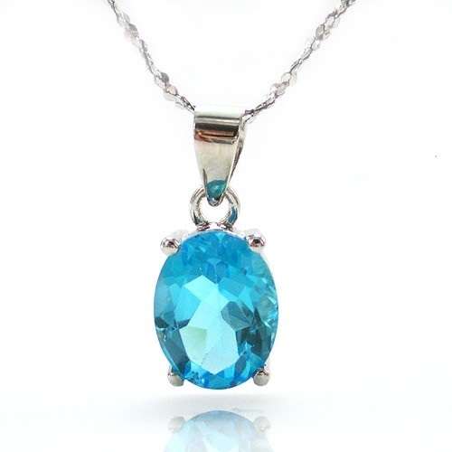 Natural Swiss Blue Topaz Pendant 925 Silver Oval