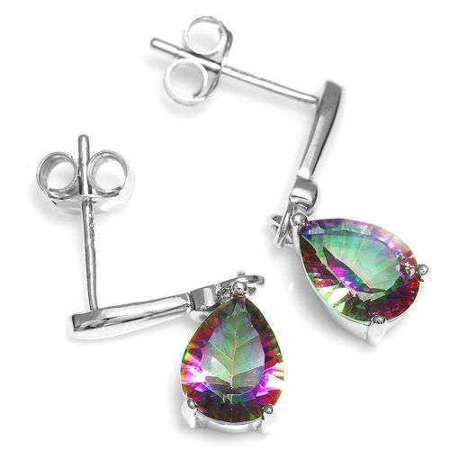 EARRINGS~2ct Luxury Genuine Mystic Rainbow Topaz Drop Earrings Dangle 925 Sterling Silver
