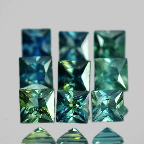Sapphire Lot~1.31 CT  NATURAL PRINCESS CUT GREEN BLUE SAPPHIRE