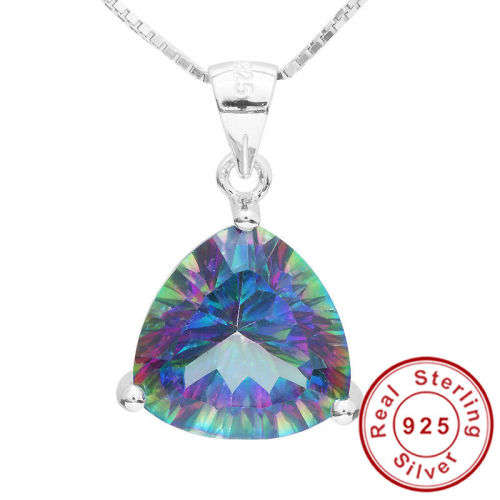 PENDANT~5.5ct Genuine Mystic Topaz Pendent Solid 925 Sterling Silver Triangle