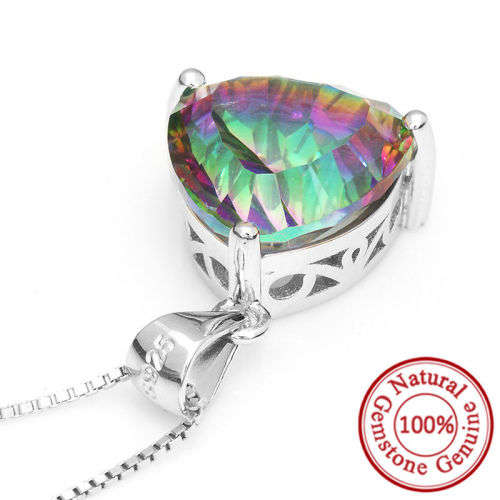 PENDANT~5.5ct Genuine Mystic Topaz Pendent Solid 925 Sterling Silver Triangle