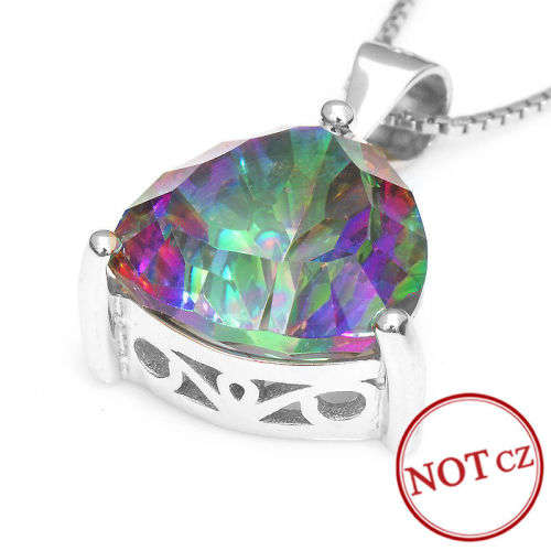 PENDANT~5.5ct Genuine Mystic Topaz Pendent Solid 925 Sterling Silver Triangle