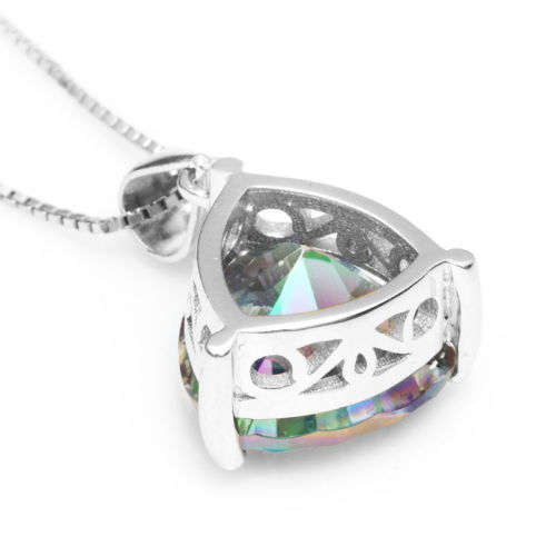 PENDANT~5.5ct Genuine Mystic Topaz Pendent Solid 925 Sterling Silver Triangle
