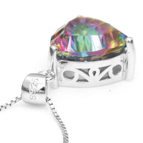 PENDANT~5.5ct Genuine Mystic Topaz Pendent Solid 925 Sterling Silver Triangle
