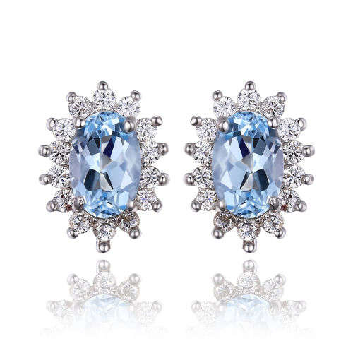 EARRINGS~ 2.1Tct Genuine Sky Blue Topaz Earring Stud Solid .925 Sterling Silver