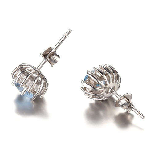 EARRINGS~ 2.1Tct Genuine Sky Blue Topaz Earring Stud Solid .925 Sterling Silver