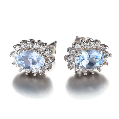 EARRINGS~ 2.1Tct Genuine Sky Blue Topaz Earring Stud Solid .925 Sterling Silver