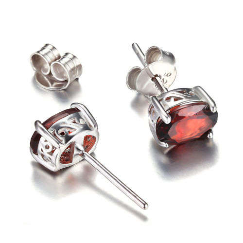 Earrings~Genuine Garnet Oval Stud Earrings .925 Silver