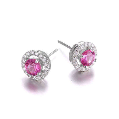 EARRINGS~Round 1.4ct Lab Created Pink Sapphire .925 Sterling Silver Stud Earring