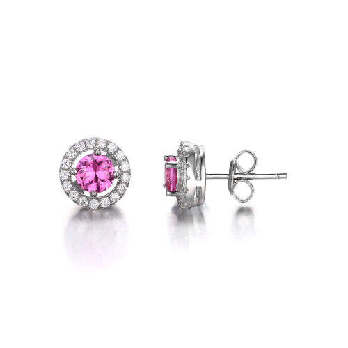 EARRINGS~Round 1.4ct Lab Created Pink Sapphire .925 Sterling Silver Stud Earring