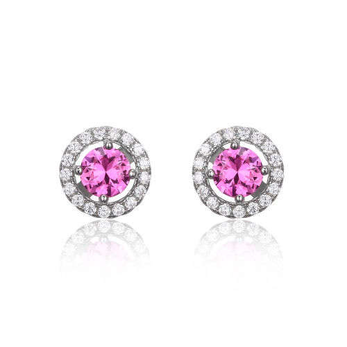 EARRINGS~Round 1.4ct Lab Created Pink Sapphire .925 Sterling Silver Stud Earring