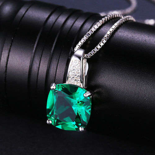 PENDANT~Stunning Lab Emerald Pendant set in .925 Sterling Silver