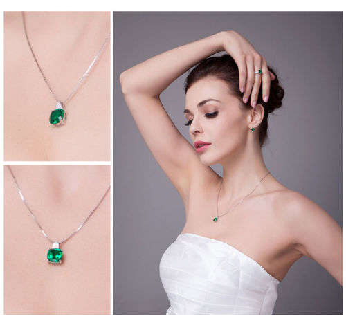 PENDANT~Stunning Lab Emerald Pendant set in .925 Sterling Silver