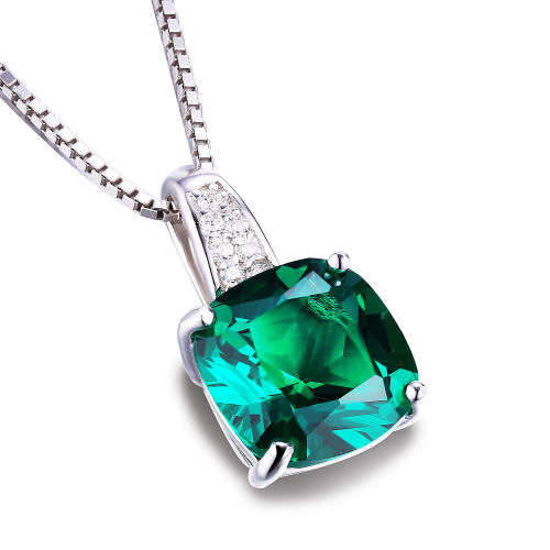 PENDANT~Stunning Lab Emerald Pendant set in .925 Sterling Silver