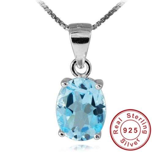 Pendant~2.3ct Genuine Sky Blue Topaz Pendant Solid 925 Sterling Silver