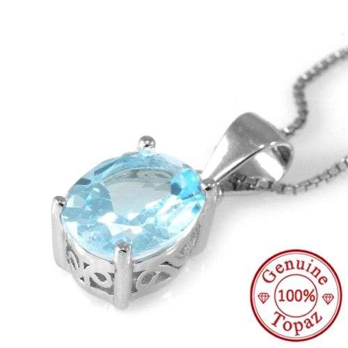 Pendant~2.3ct Genuine Sky Blue Topaz Pendant Solid 925 Sterling Silver