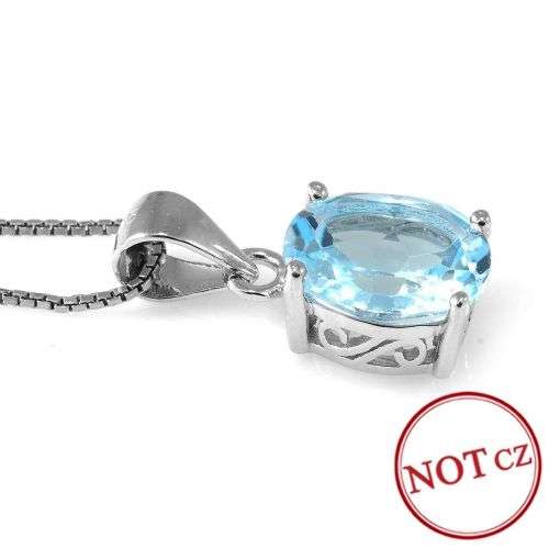 Pendant~2.3ct Genuine Sky Blue Topaz Pendant Solid 925 Sterling Silver