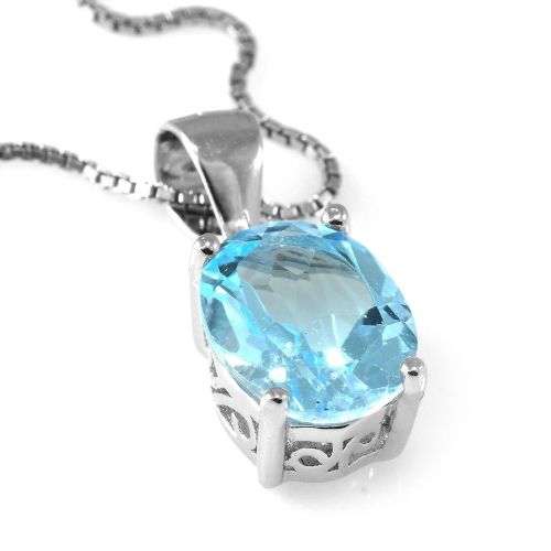 Pendant~2.3ct Genuine Sky Blue Topaz Pendant Solid 925 Sterling Silver