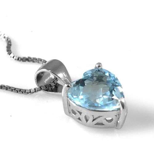 Pendant~Genuine Sky Blue Topaz Heart Pendant set in .925 Silver