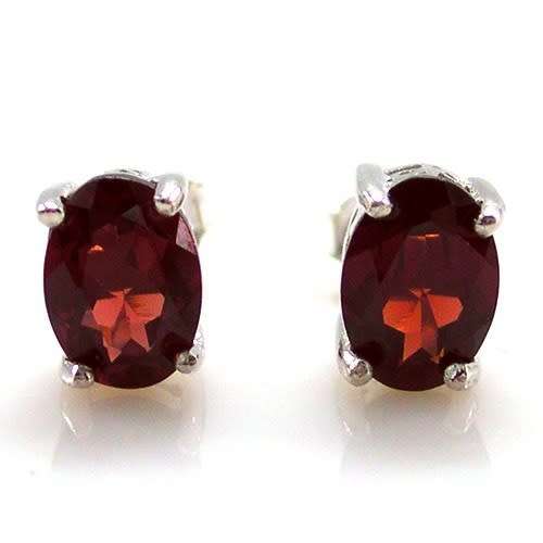 Earrings~Genuine Garnet Oval Stud Earrings .925 Silver