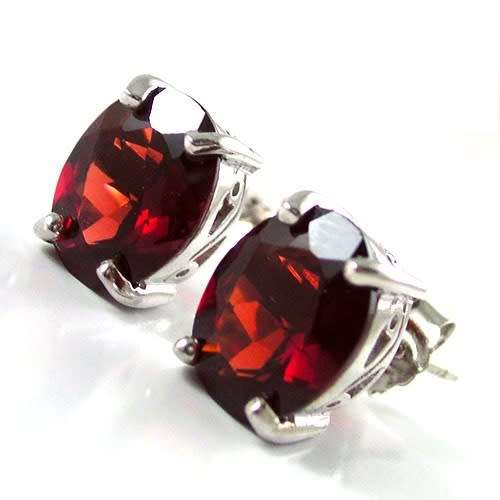 Earrings~Genuine Garnet Oval Stud Earrings .925 Silver