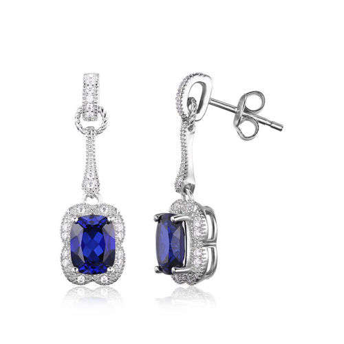 Earrings- 3.7ct Created Blue Sapphire Dangle Earrings   .925 Sterling Silver