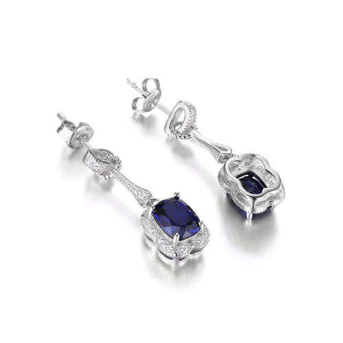 Earrings- 3.7ct Created Blue Sapphire Dangle Earrings   .925 Sterling Silver