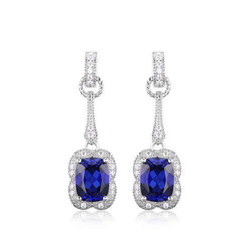 Earrings- 3.7ct Created Blue Sapphire Dangle Earrings   .925 Sterling Silver