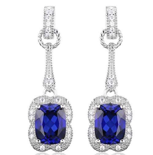 Earrings- 3.7ct Created Blue Sapphire Dangle Earrings   .925 Sterling Silver