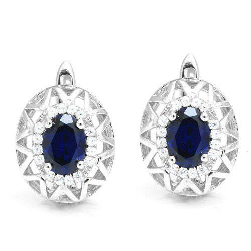 Earrings- 1.9ct Luxury Lab Created Sapphire Earrings Hoop .925 Sterling Silver
