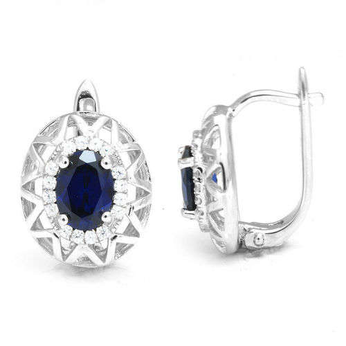 Earrings- 1.9ct Luxury Lab Created Sapphire Earrings Hoop .925 Sterling Silver